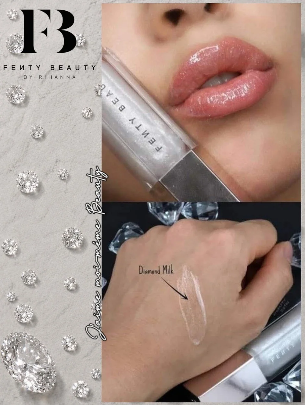 Fenty Beauty Diamond Milk Shimmer Lip Gloss - Sparkling White & Pink Pearl -New